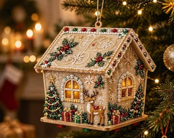 Kit de peinture diamant perle maison de Noël en bois 3D à faire soi-même pour adultes | Kits de peinture diamant strass à faire soi-même,