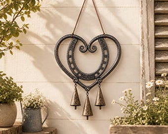 The Horseshoe Heart Wind Chime, 100% Handmade Horseshoe Wind Chime, Lucky Love Wind Chime Outdoor Decor, Metal Hanging Bell Unique Art Gifts