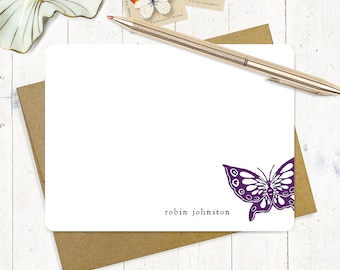 personalized note card set - BUTTERFLY - modern stationary custom stationery nature lover gift cute cards silhouette - flat cards set of 12