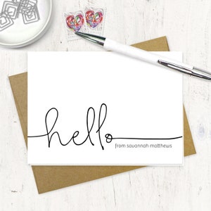 personalized stationery set - HANDWRITING HELLO - fun modern stationary - folded note cards set of 8