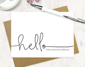 personalized stationery set - HANDWRITING HELLO - fun modern stationary - folded note cards set of 8