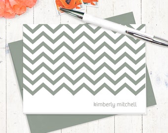 personalized stationery set - CHEVRON STRIPE - modern girls or boys stationary gift set zig zag - folded note cards set of 8