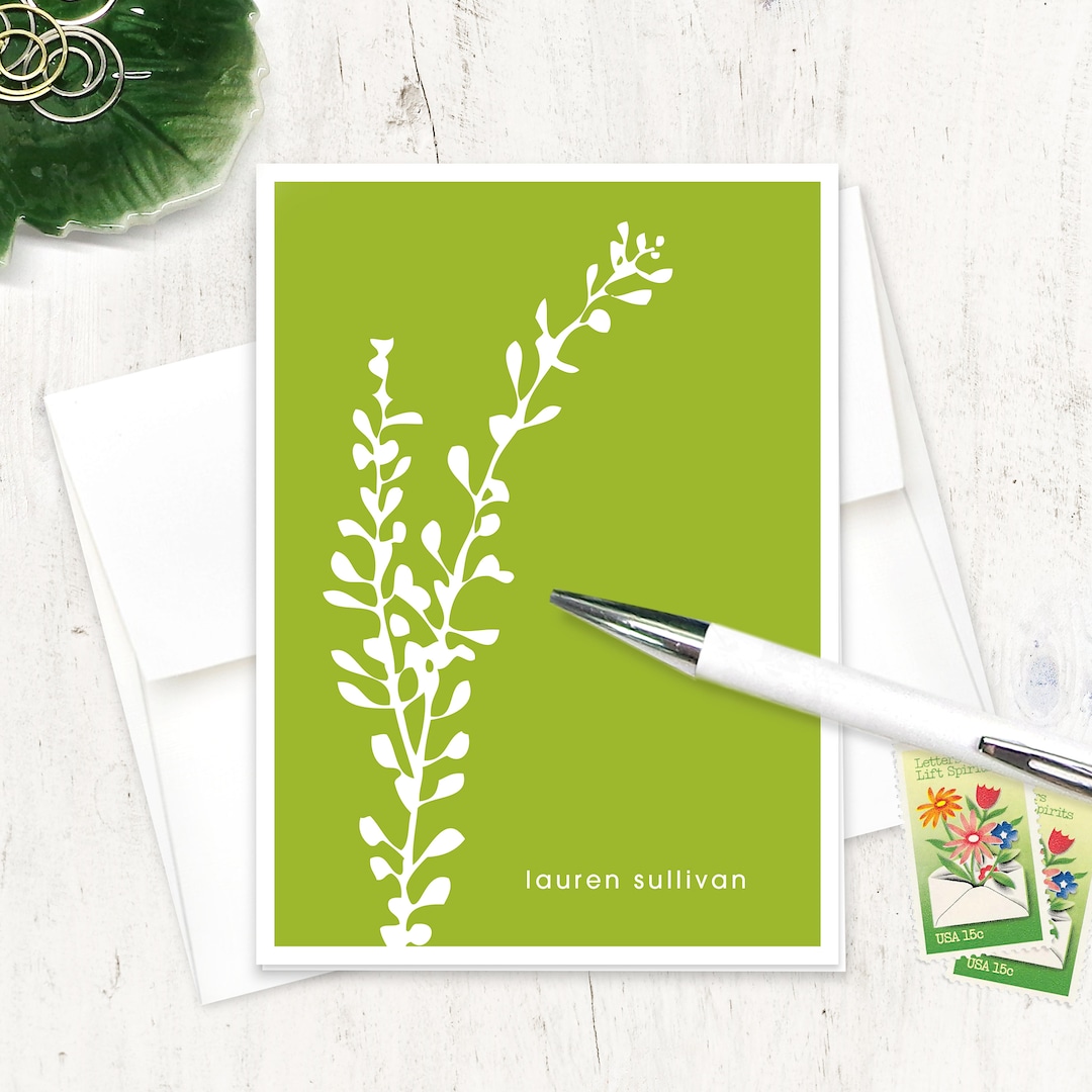 Personalized Stationery Set - BOTANICAL LEAFY STEM - Flower Stationary ...