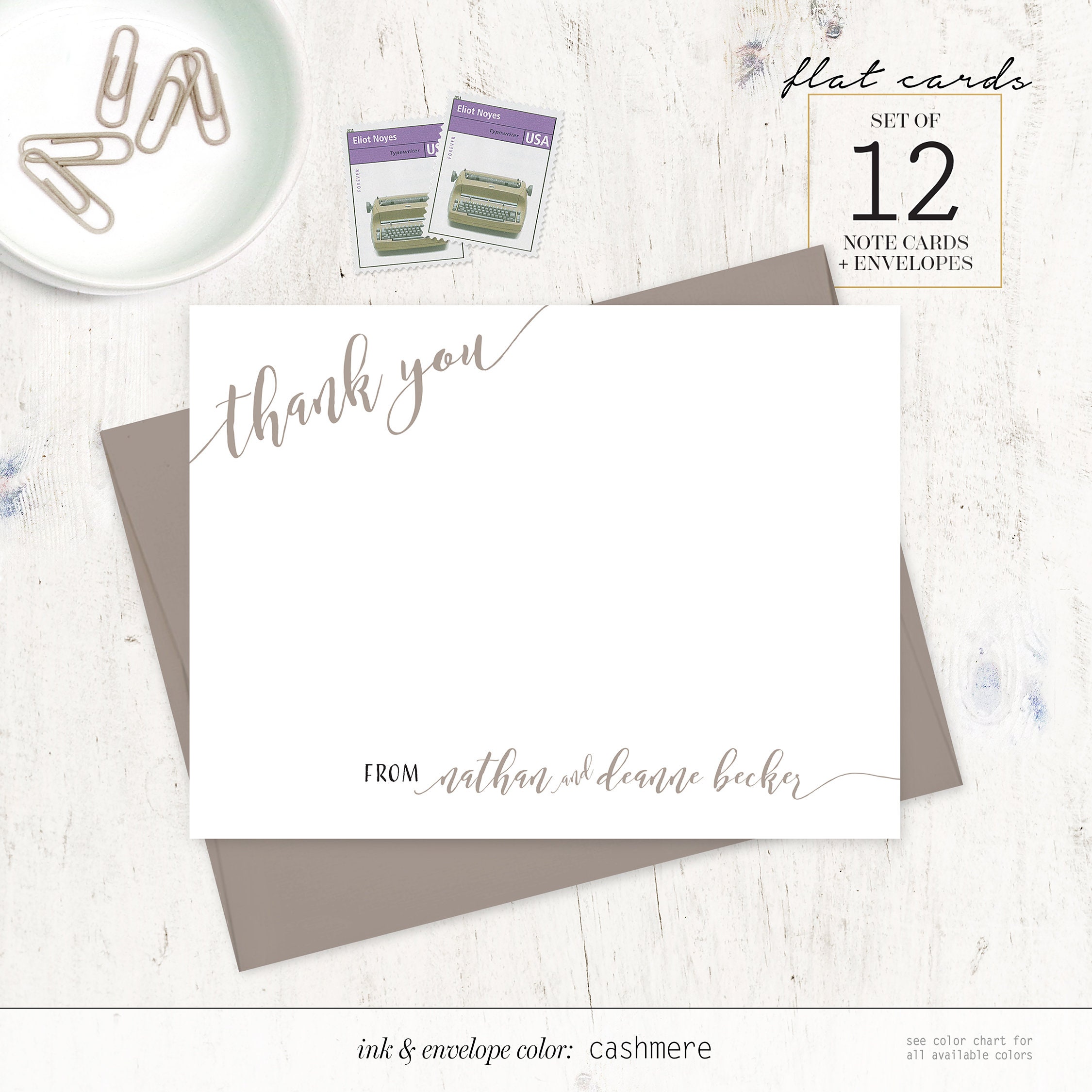 Personalized Note Card Set - CALLIGRAPHY THANK YOU - Thanks Cards Women ...