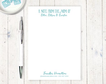 personalized notePAD - WHIMSICAL from the MOM of - note from mom - modern social stationery - classic stationary - note to teacher