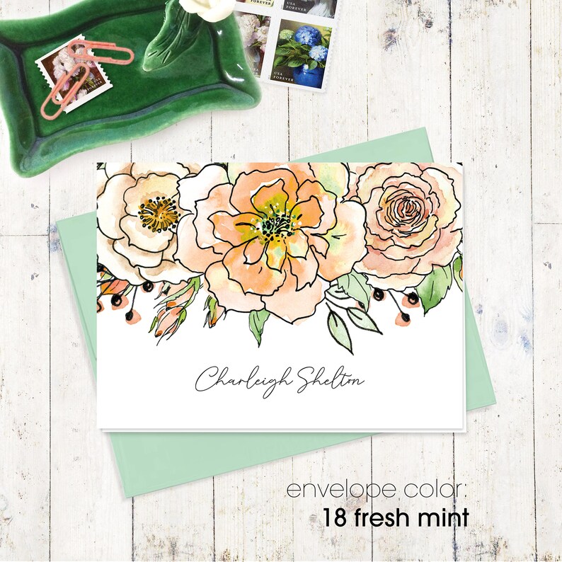 Personalized Stationery Set CHARLEIGH'S CORAL FLORAL Etsy