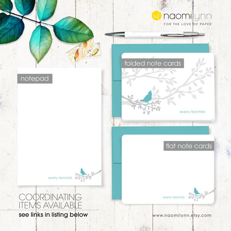 personalized note card set MODERN BIRD on BRANCH nature lover stationary simple stationery for her gift set flat cards set of 12 image 8