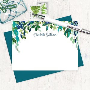 personalized note cards - JUNGLE BERRIES WATERCOLOR Floral - nature lover stationery flower stationary tropical - flat note cards set of 12