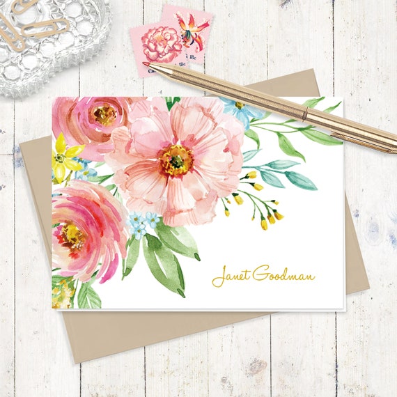 Floral Stationery Set For Women, Personalized Note Card with