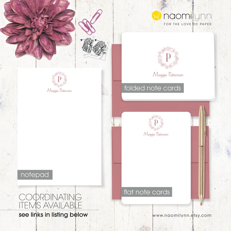 Personalized note card stationery set FLORAL WREATH MONOGRAM Etsy