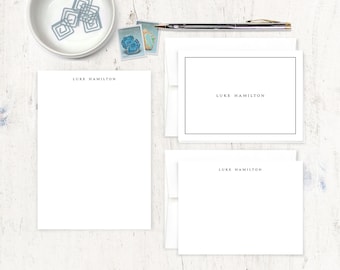 complete personalized stationery set - PERFECTLY SIMPLE on WHITE  - personalized stationary set - note cards - notepad - couples stationery