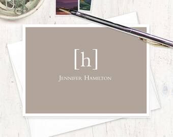 personalized stationery set - SIMPLY CLASSIC MONOGRAM - monogrammed gift for him initial bracket modern stationary - folded cards set of 8