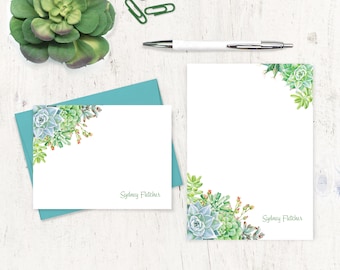 mini stationery bundle - SUCCULENT GARDEN WATERCOLOR Flowers - plant lover stationary floral nature boho hygge  - flat note cards & notepad