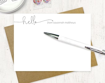 personalized note card set - HANDWRITING HELLO - fun note cards stationery customized stationary - flat note cards set of 12