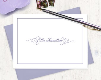 personalized stationery set - PERFECTLY ELEGANT - fancy stationary gift for woman pretty script font - folded note cards set of 8