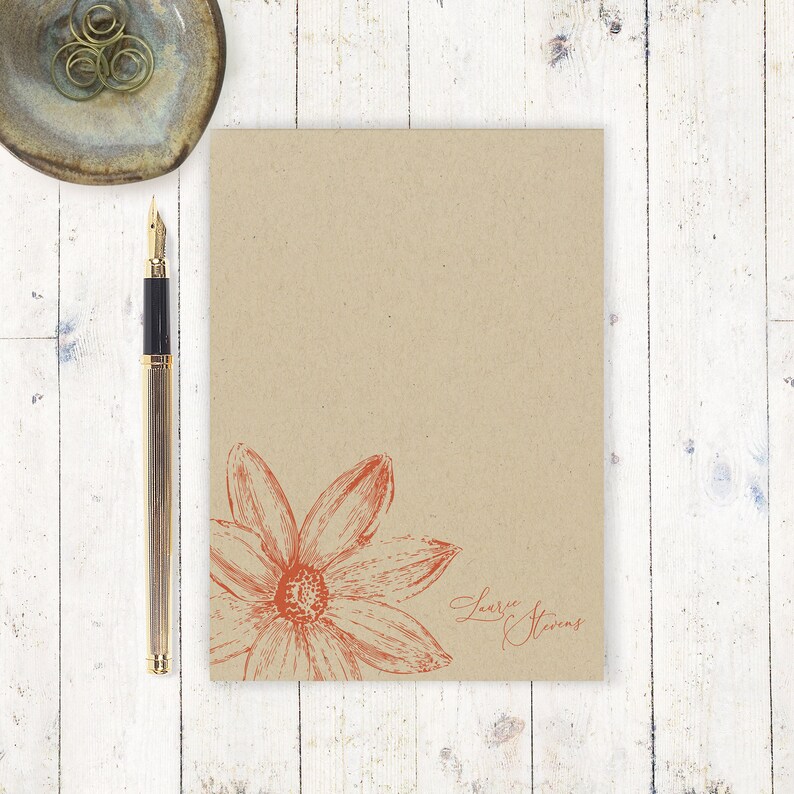 Personalized Notepad DAISY FLOWER BLOOM on Kraft Recycled Etsy