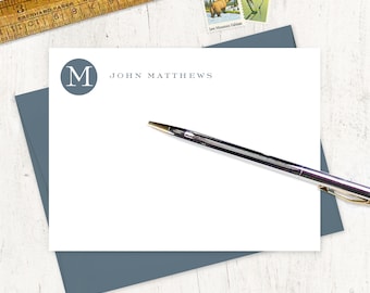 personalized note card set - CIRCLE MONOGRAM - modern custom stationery masculine stationary monogrammed - flat cards set of 12