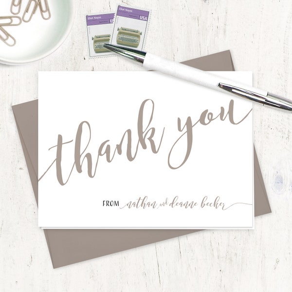 personalized stationery set - CALLIGRAPHY THANK YOU - thanks card couples stationary classy script - folded note cards set of 8