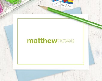 personalized note card stationery set - LAST NAME OUTLINE - fun modern kids boy stationary - folded note cards set of 8