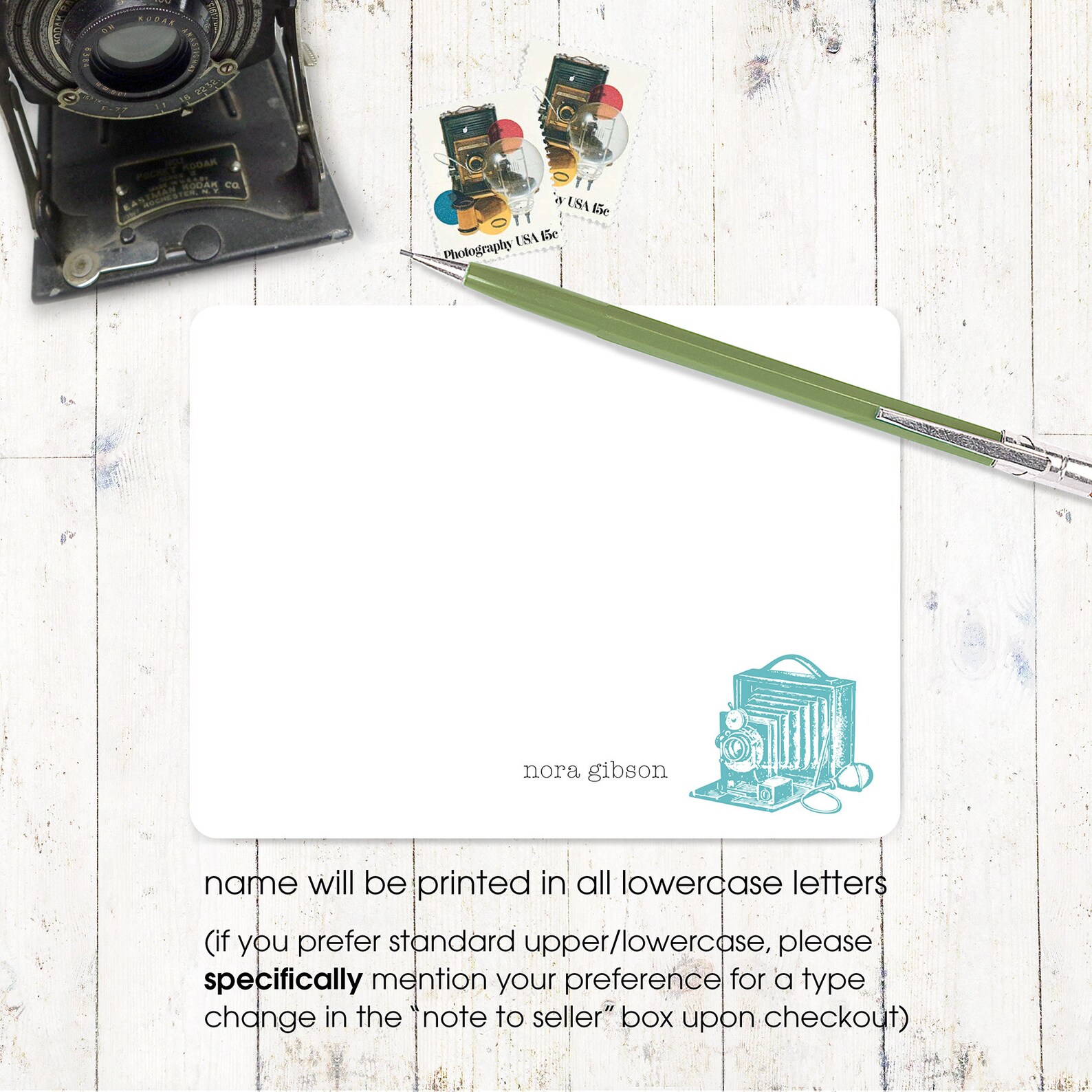Personalized Flat Note Cards Stationery Set VINTAGE CAMERA Etsy