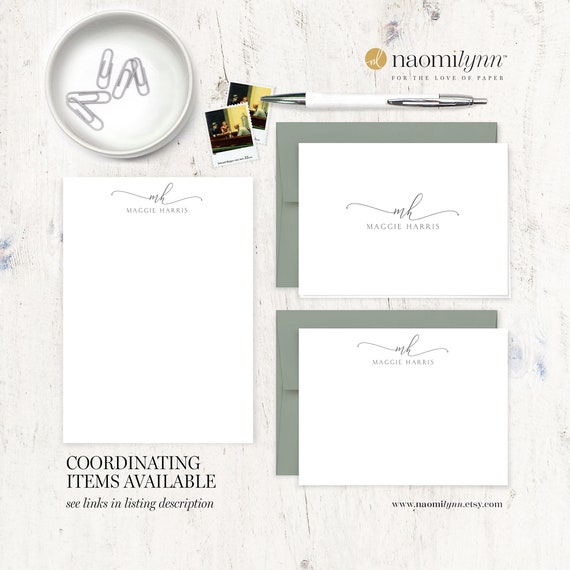 Personalized Note Card Set EXQUISITE SCRIPT MONOGRAM Women s