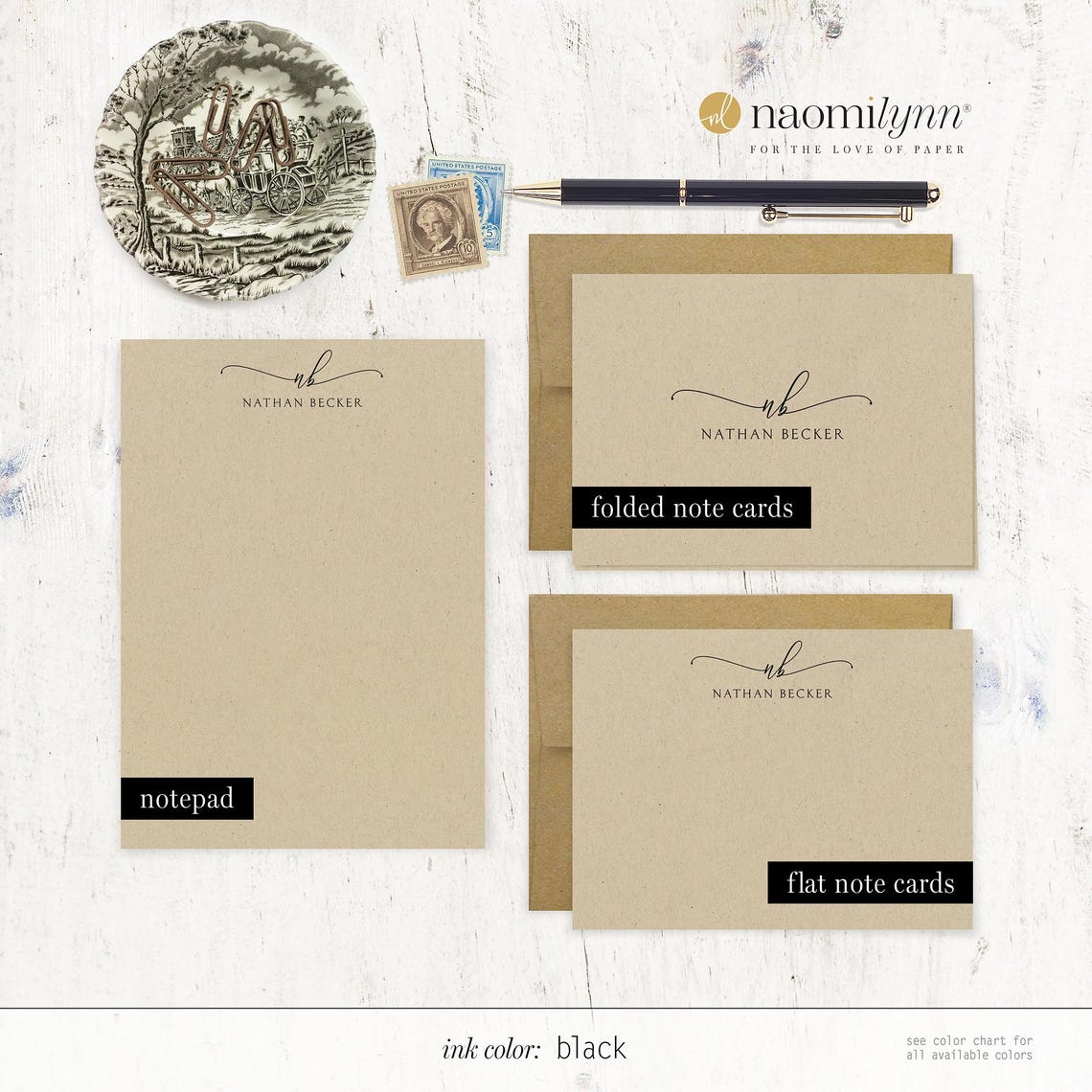 Complete Personalized Stationery Set - EXQUISITE SCRIPT MONOGRAM on ...