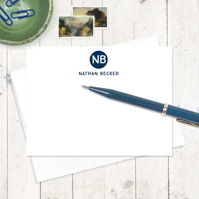 MASCULINE MONOGRAM 1-2- or 3-letter monogram stationery circle men/'s stationary set of 12 flat note cards personalized note card set