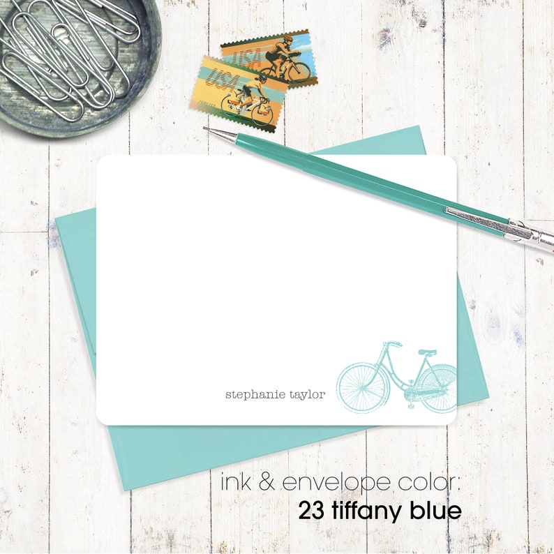 personalized note card set VINTAGE GIRLS BICYCLE bike cards stationery feminine stationary women's bike flat note cards set of 12 image 3