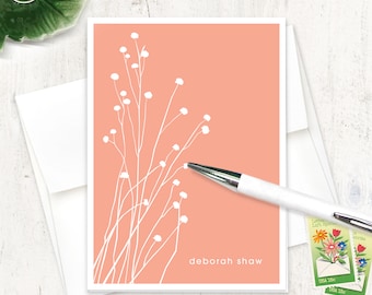 personalized stationery set - BOTANICAL DAINTY FLOWERS - personalized floral stationary nature lover gift - folded note cards set of 8