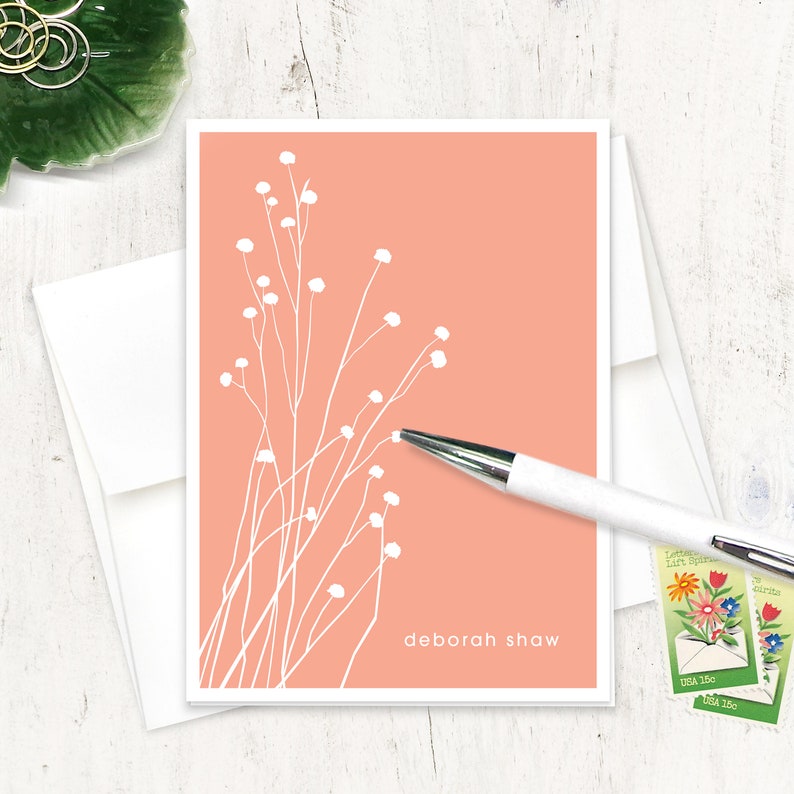 personalized stationery set BOTANICAL DAINTY FLOWERS personalized floral stationary nature lover gift folded note cards set of 8 image 1