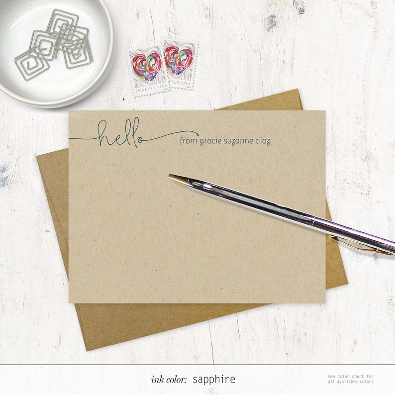 Note Card Hello Personalized Note Card Set - HANDWRITING HELLO on KRAFT - Modern ...