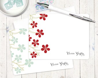 personalized note card set - CHEERY CHERRY BLOSSOMS - custom stationery floral stationary pretty nature cards - flat note cards set of 12