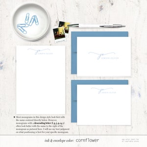 complete personalized stationery set EXQUISITE SCRIPT MONOGRAM custom monogrammed note cards and notepad stationary gift set image 4