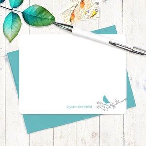 personalized note card set - MODERN BIRD on BRANCH - nature lover stationary simple stationery for her gift set - flat cards set of 12