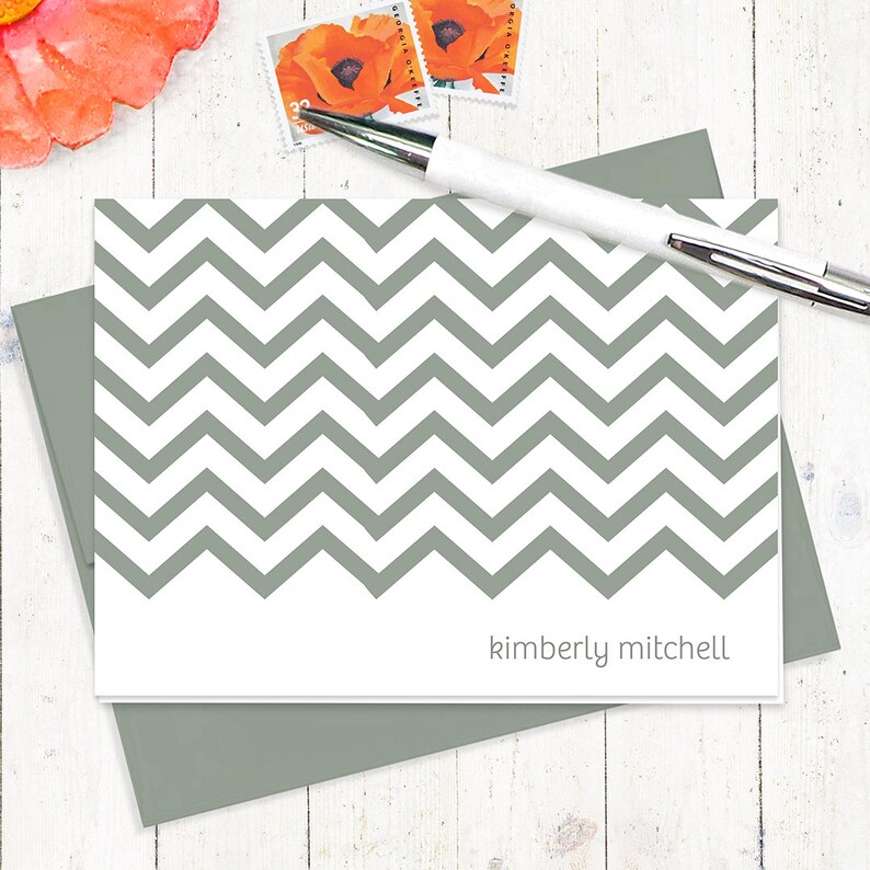 Personalized note cards stationery set CHEVRON STRIPE Etsy