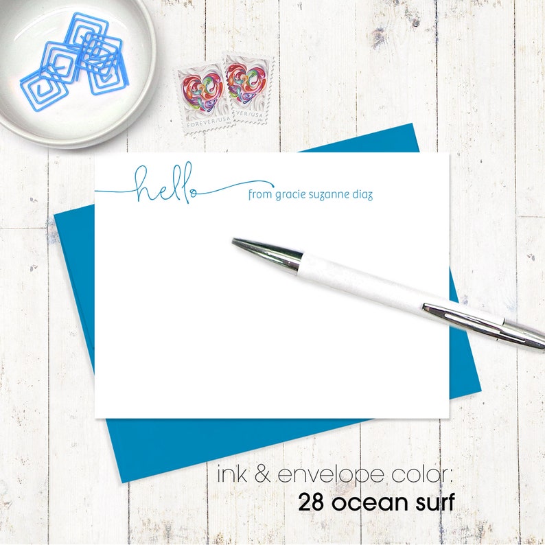 HANDWRITING HELLO set of 12 flat note cards personalized note card set stationery fun note cards customized stationary