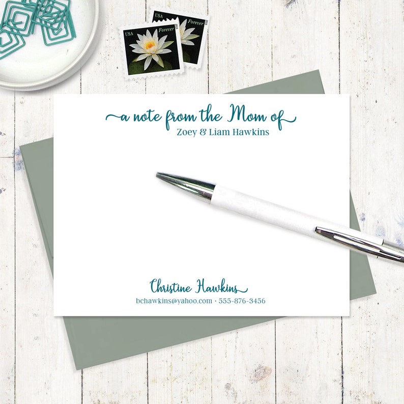 CHIC from the MOM of modern stationery note from mom personalized note card set set of 12 flat cards notes from home