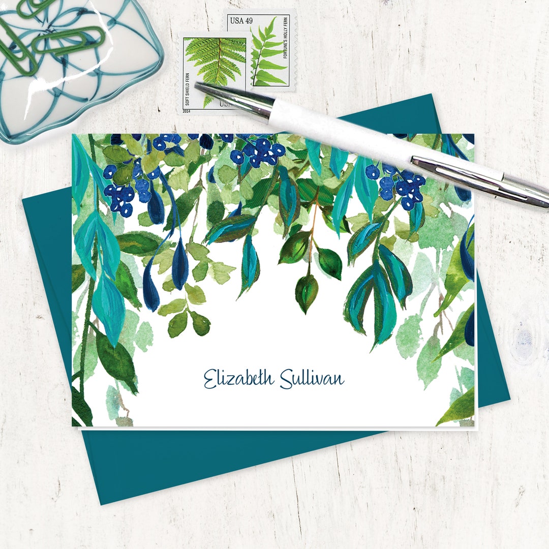 Personalized Stationery Set - JUNGLE BERRIES WATERCOLOR Floral - Flower ...