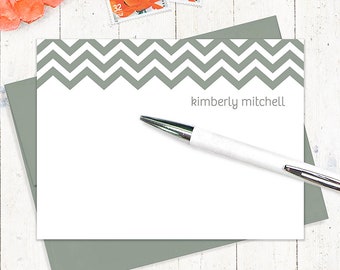 personalized note card set - CHEVRON STRIPE - modern zig zag boys stationery girl's stationary customized - flat note cards set of 12