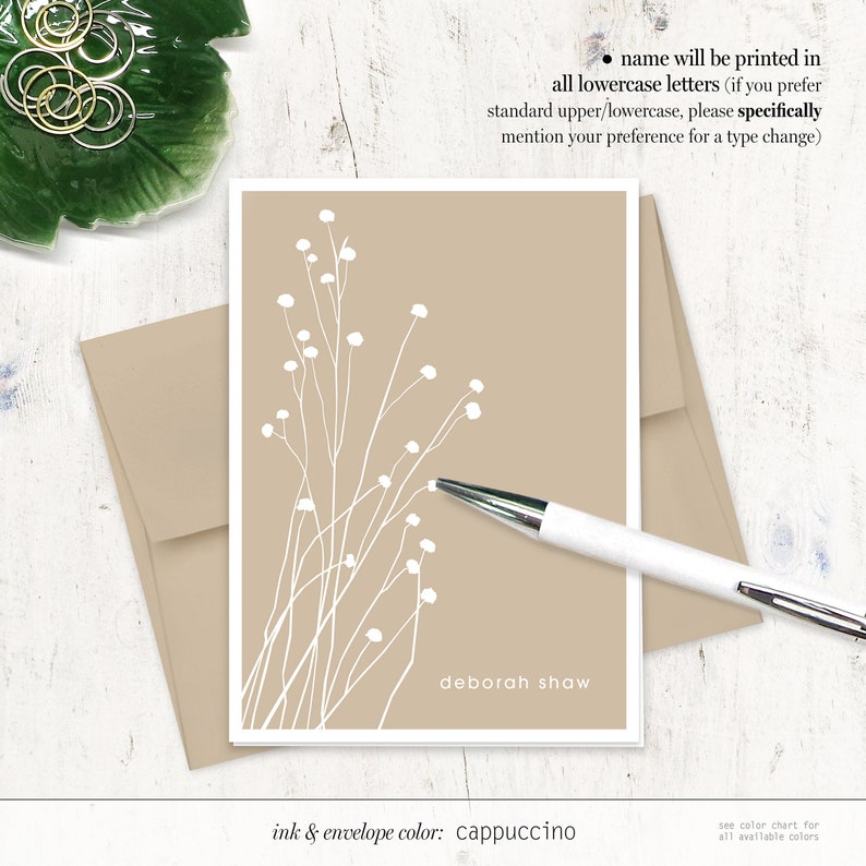 personalized stationery set BOTANICAL DAINTY FLOWERS personalized floral stationary nature lover gift folded note cards set of 8 image 3
