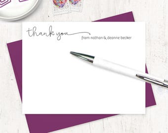 personalized note card set - HANDWRITING THANK YOU - fun stationery informal customized stationary thanks - flat note cards set of 12