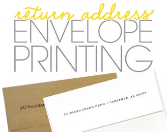 return address ENVELOPE PRINTING for envelopes that accompany note cards and notepads