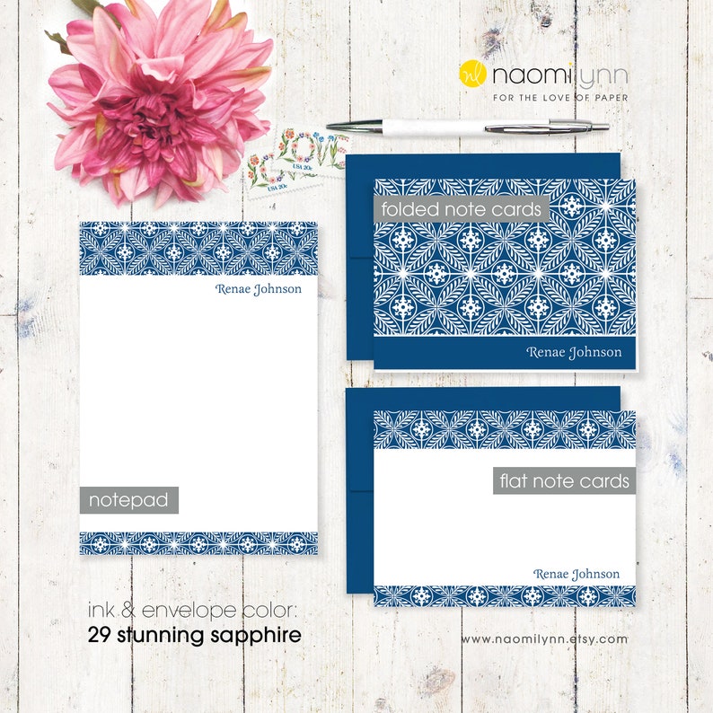 complete personalized stationery set flat cards custom gift set folded note cards notepad elegant stationary REGAL RENAE