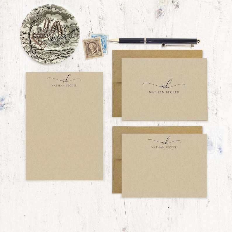 Complete Personalized Stationery Set - EXQUISITE SCRIPT MONOGRAM on ...