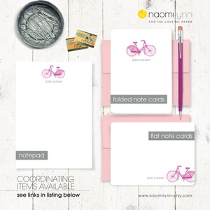 personalized note card set VINTAGE GIRLS BICYCLE bike cards stationery feminine stationary women's bike flat note cards set of 12 image 8