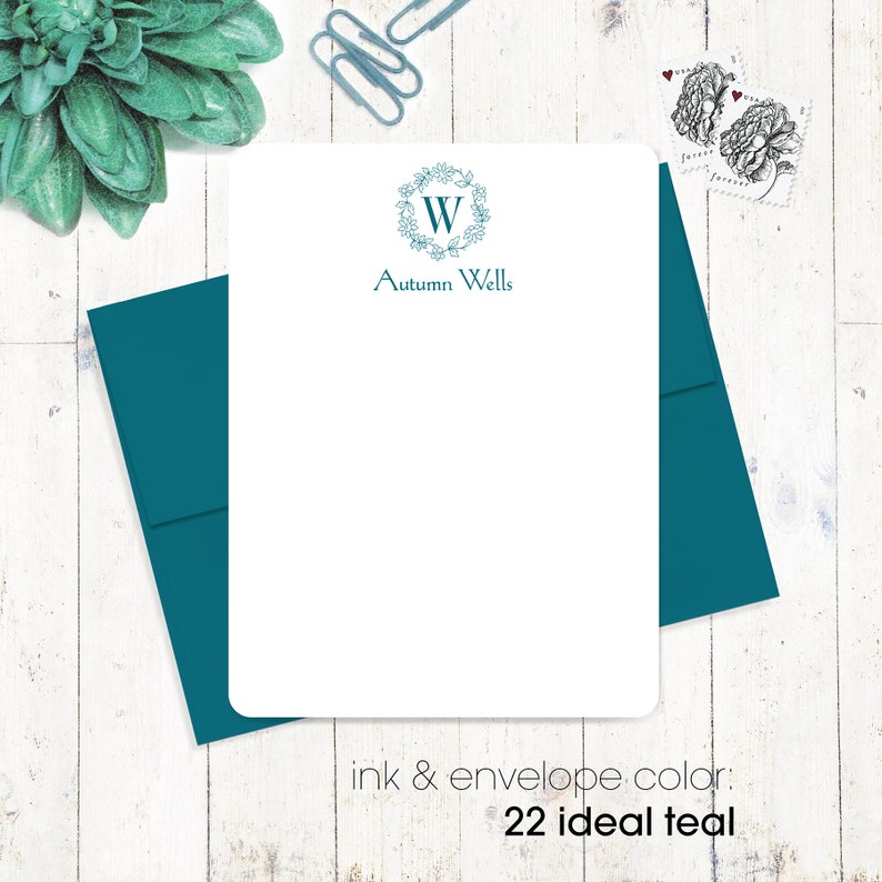 Personalized note card stationery set FLORAL WREATH MONOGRAM Etsy