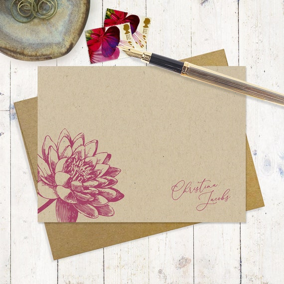 Personalized note cards stationery set LOTUS FLOWER BLOOM Etsy