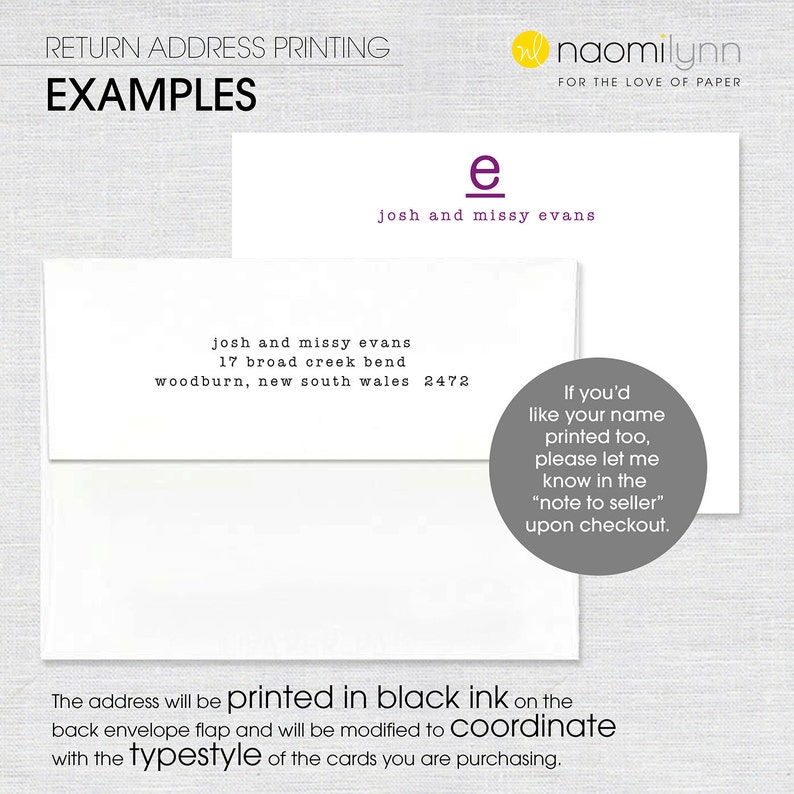 return address envelope printing for NOTE CARDS