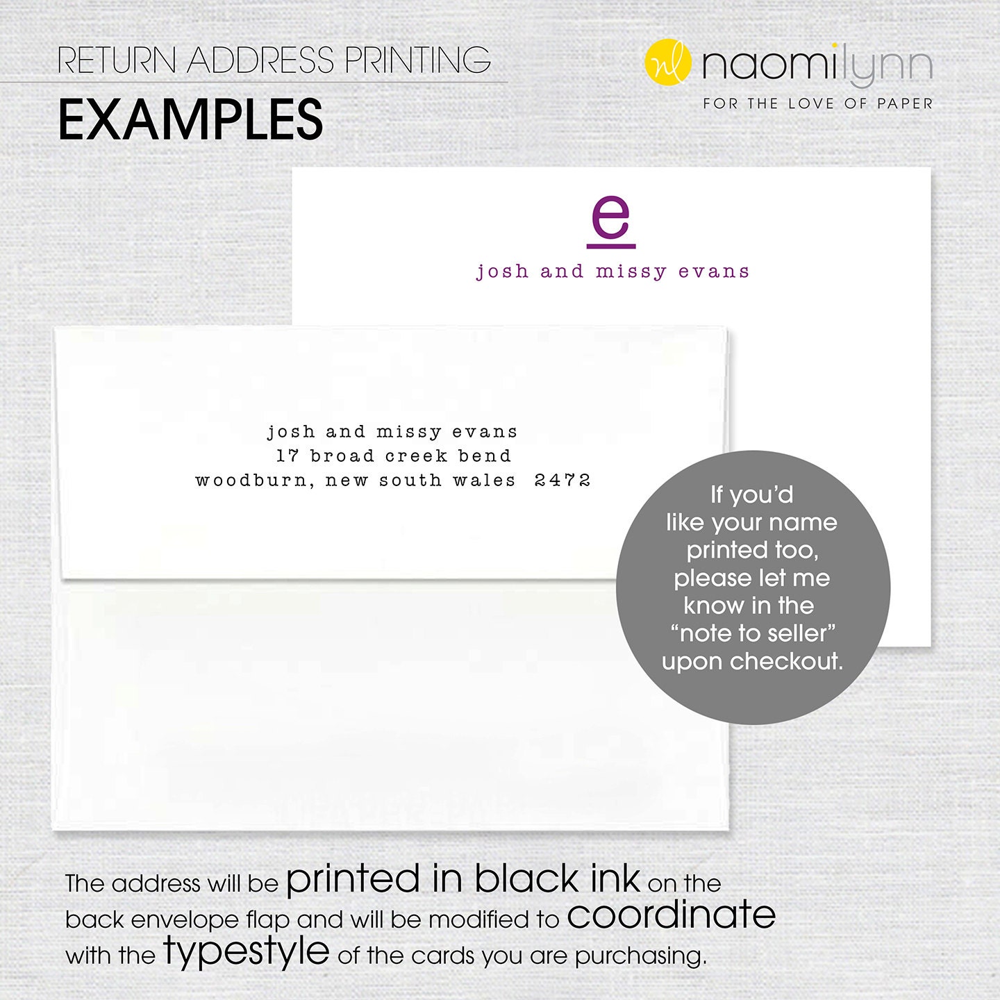Return Address ENVELOPE PRINTING for Envelopes That Accompany - Etsy