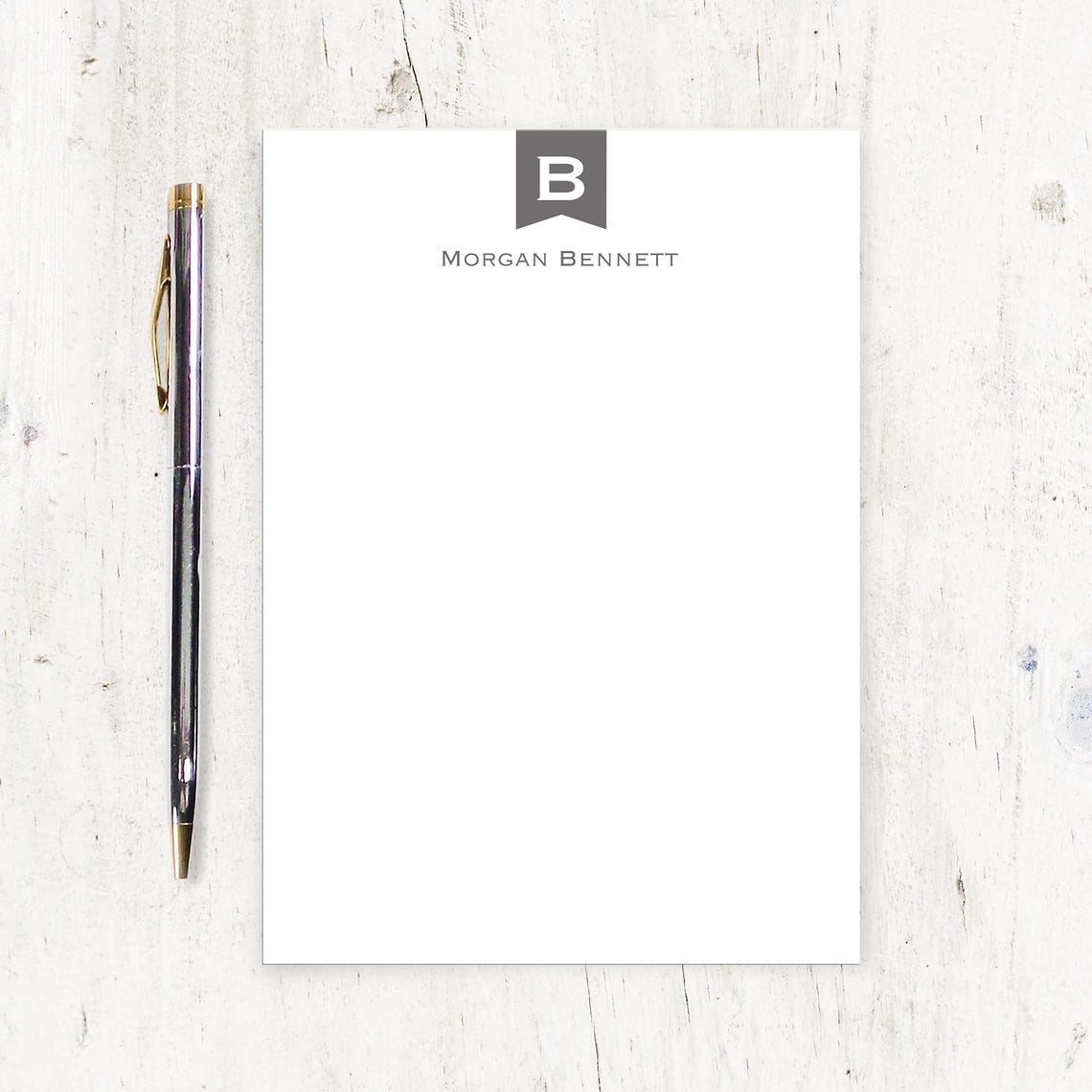 Personalized Notepad - BANNER MONOGRAM - Business Stationery Masculine ...